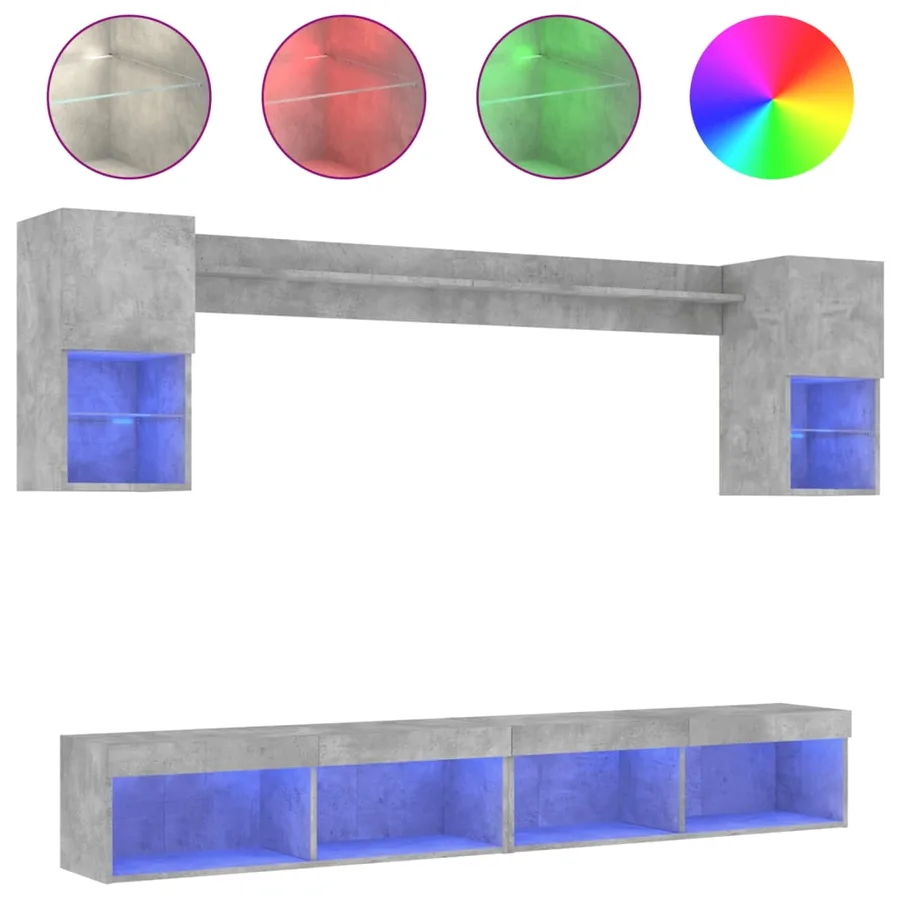 Unités murales TV avec LED 6 pcs gris béton bois d'ingénierie - 2
