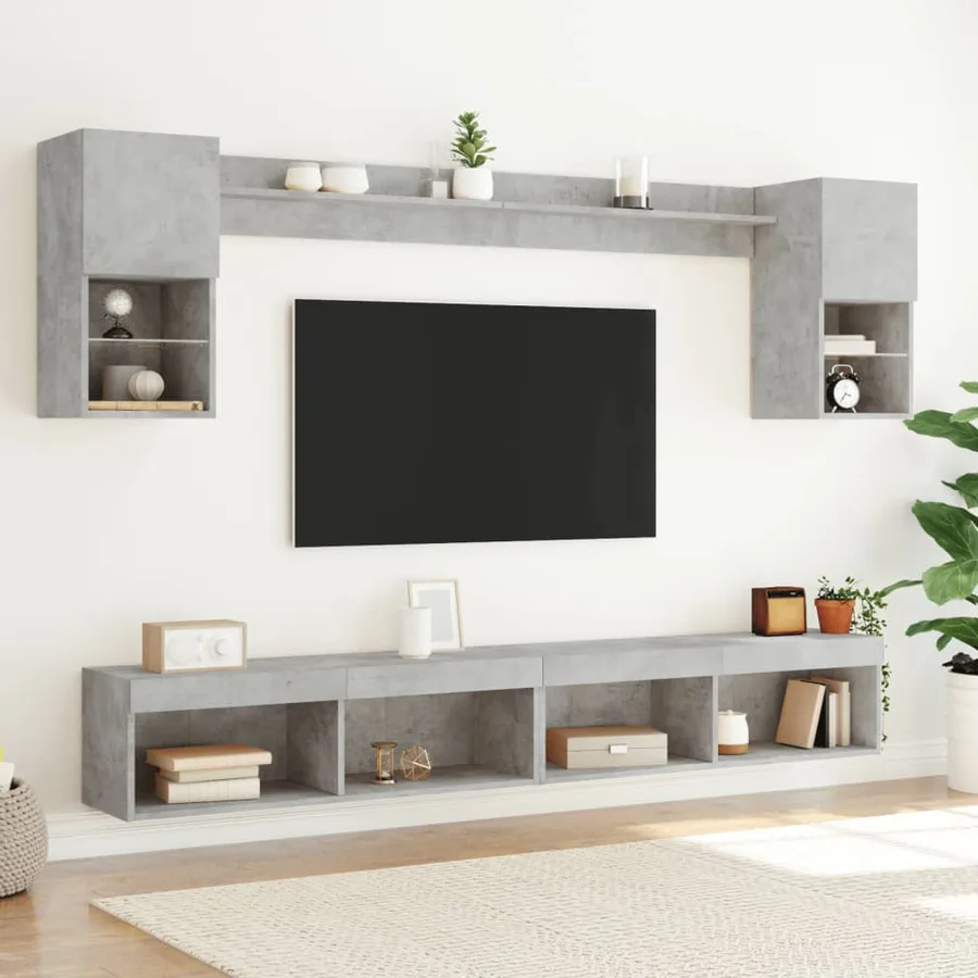 Unités murales TV avec LED 6 pcs gris béton bois d'ingénierie - 4