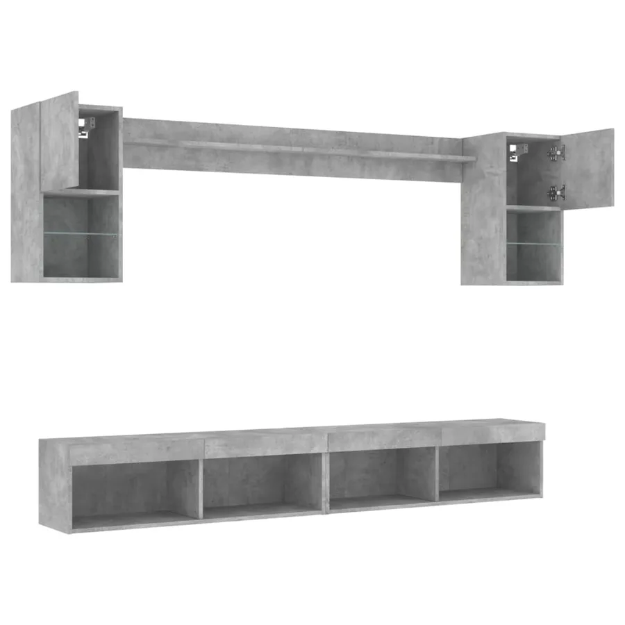 Unités murales TV avec LED 6 pcs gris béton bois d'ingénierie - 6