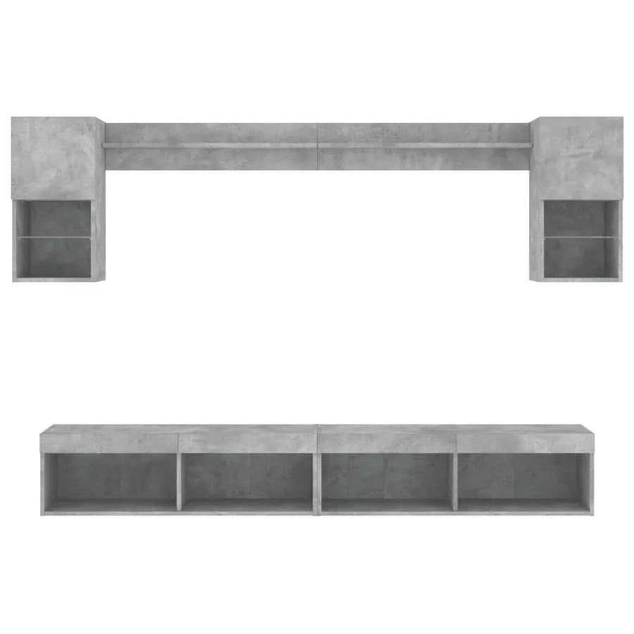 Unités murales TV avec LED 6 pcs gris béton bois d'ingénierie - 7