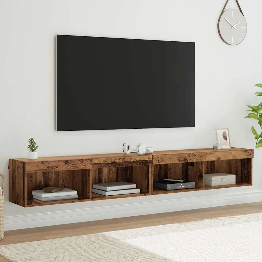 Ensemble meuble TV avec LED 2 pcs Bois ancien 100 x 30 x 30 cm