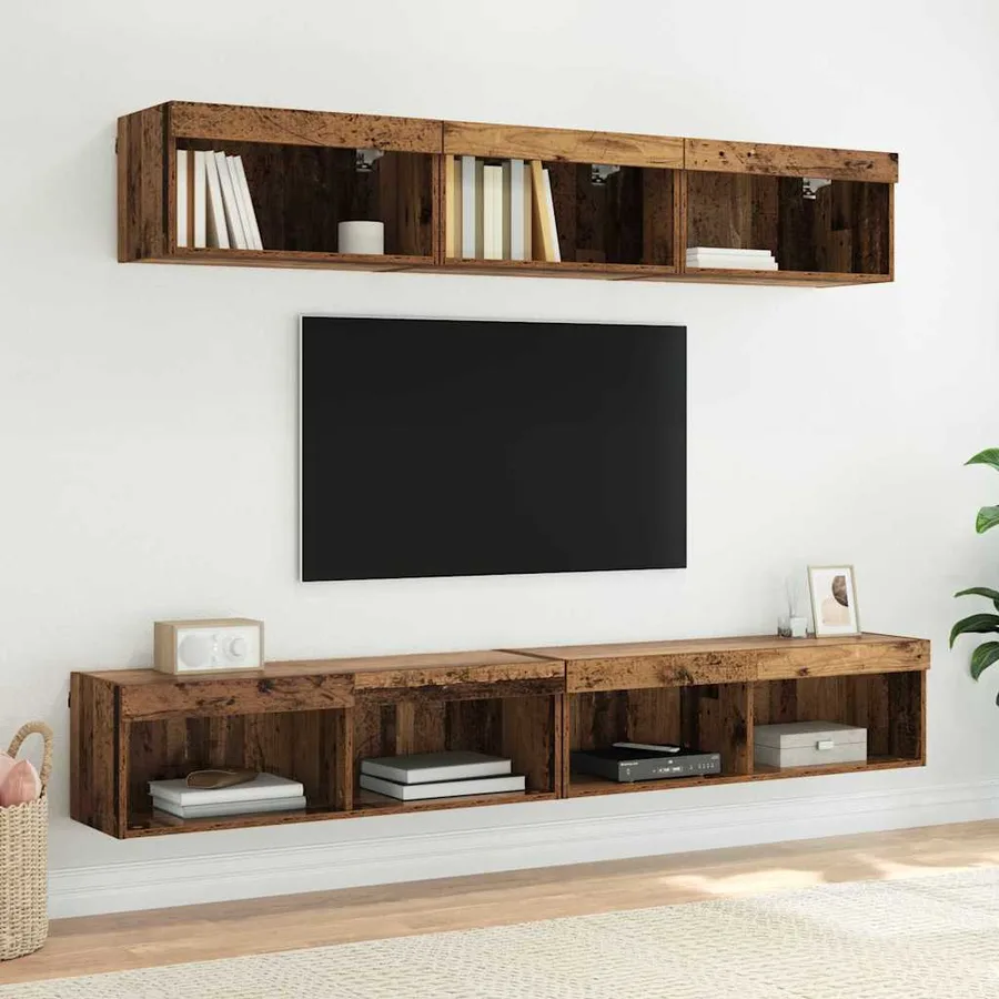 Ensemble meuble TV avec LED 2 pcs Bois ancien 100 x 30 x 30 cm - 6