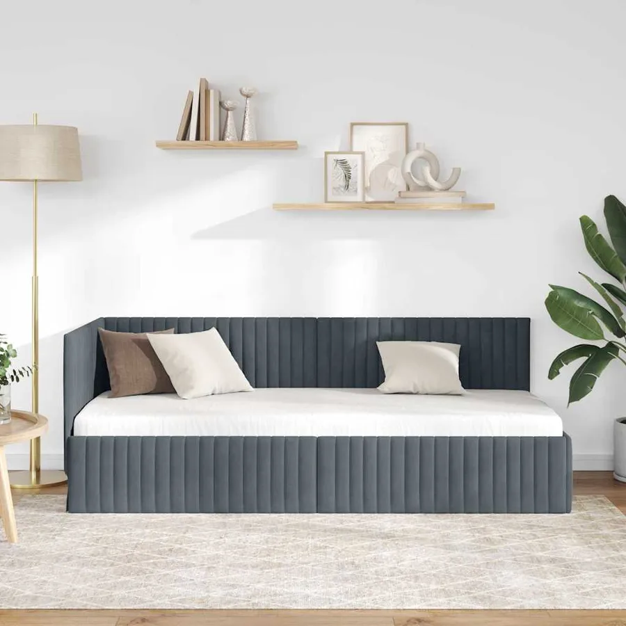 Cadre de lit d'angle Gris foncé 80 cm x 200 cm Velours - 3