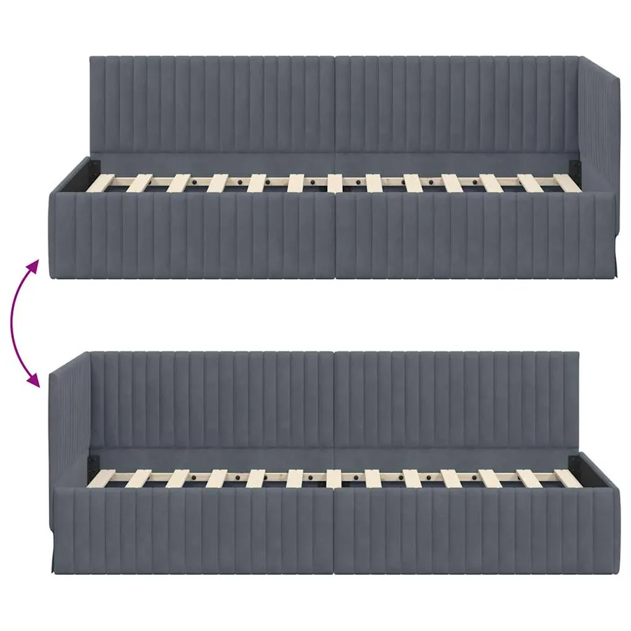Cadre de lit d'angle Gris foncé 80 cm x 200 cm Velours - 9