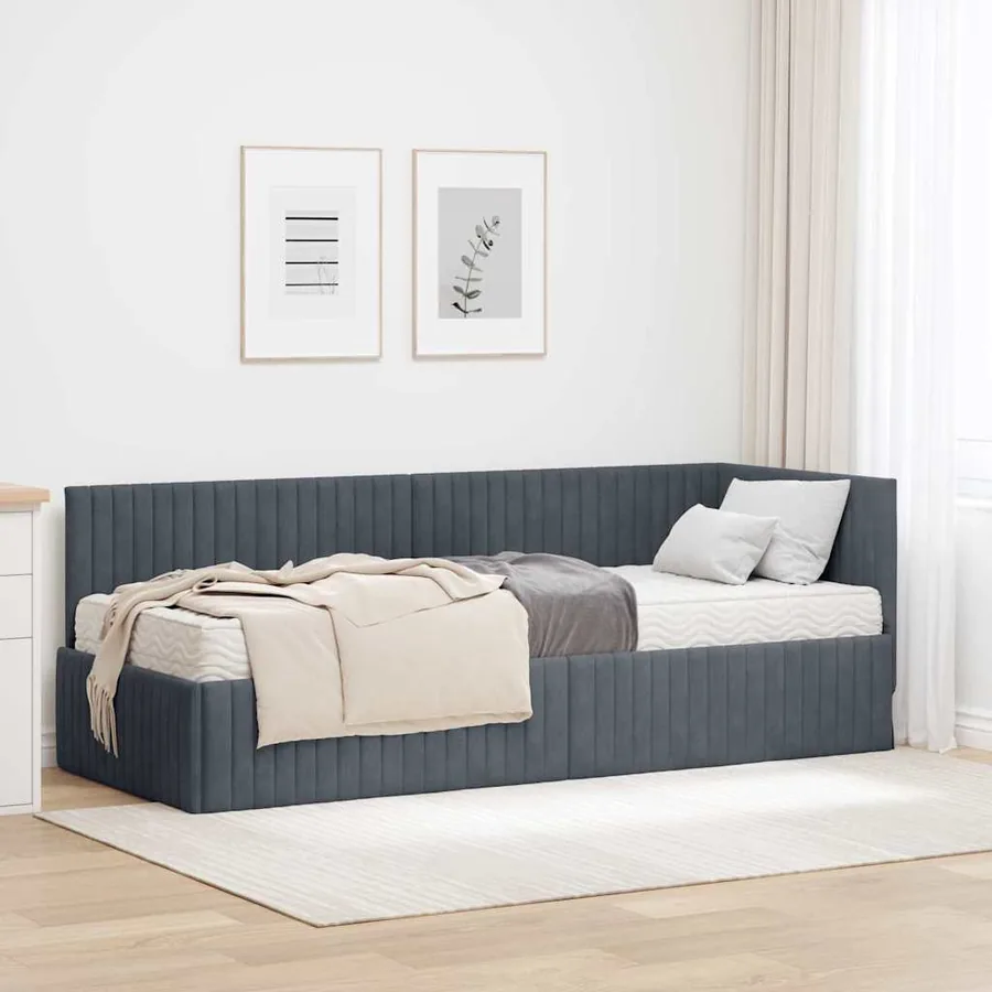 Cadre de lit d'angle avec matelas 2 pcs Gris Velours