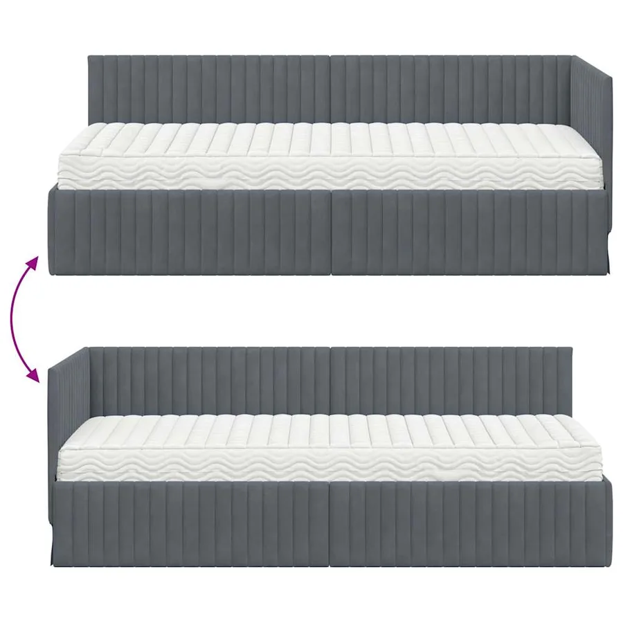 Cadre de lit d'angle avec matelas 2 pcs Gris Velours - 12
