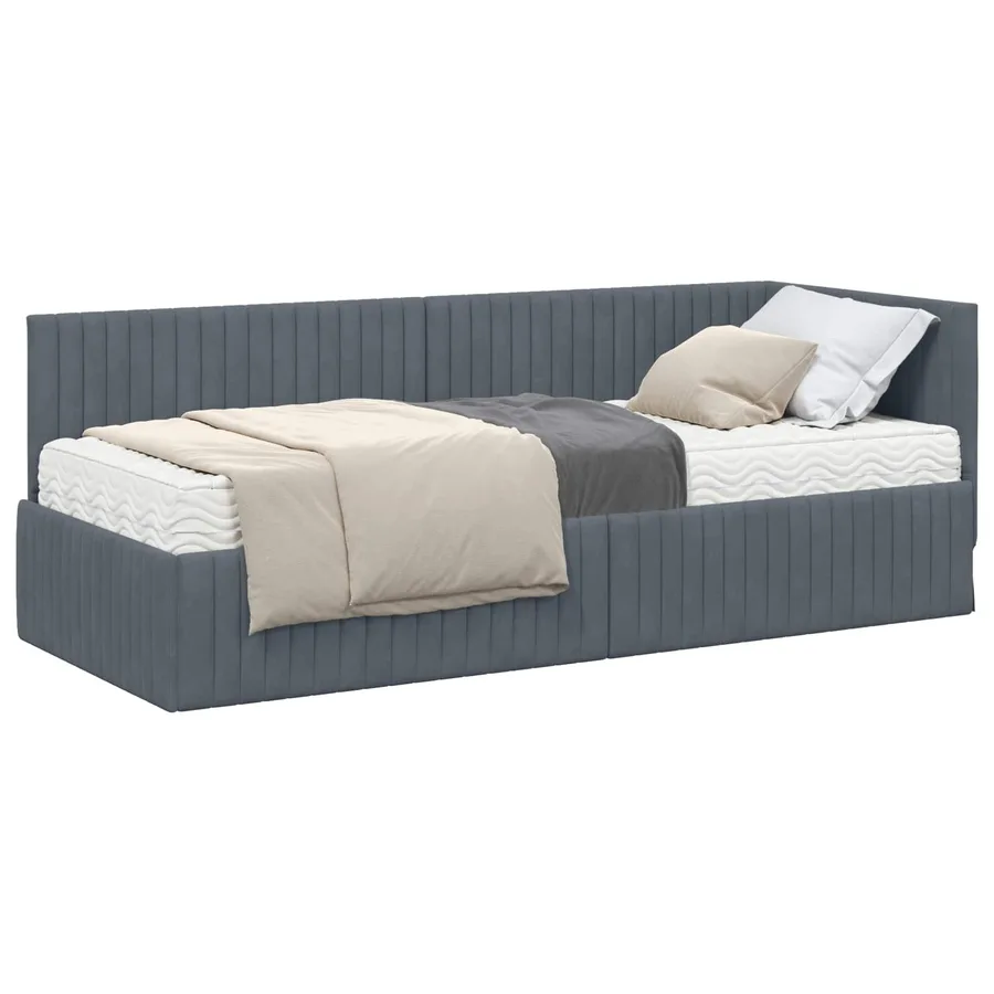 Cadre de lit d'angle avec matelas 2 pcs Gris Velours - 2