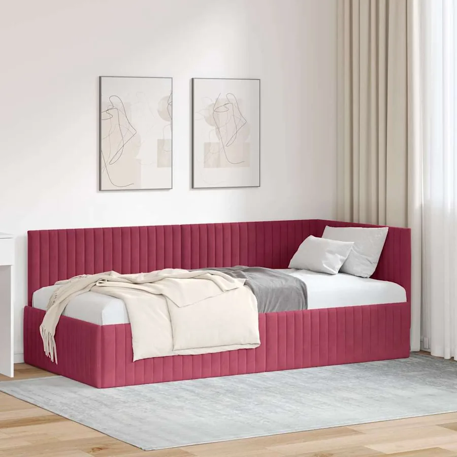 Cadre de lit d'angle Bordeaux 90 cm x 200 cm Velours