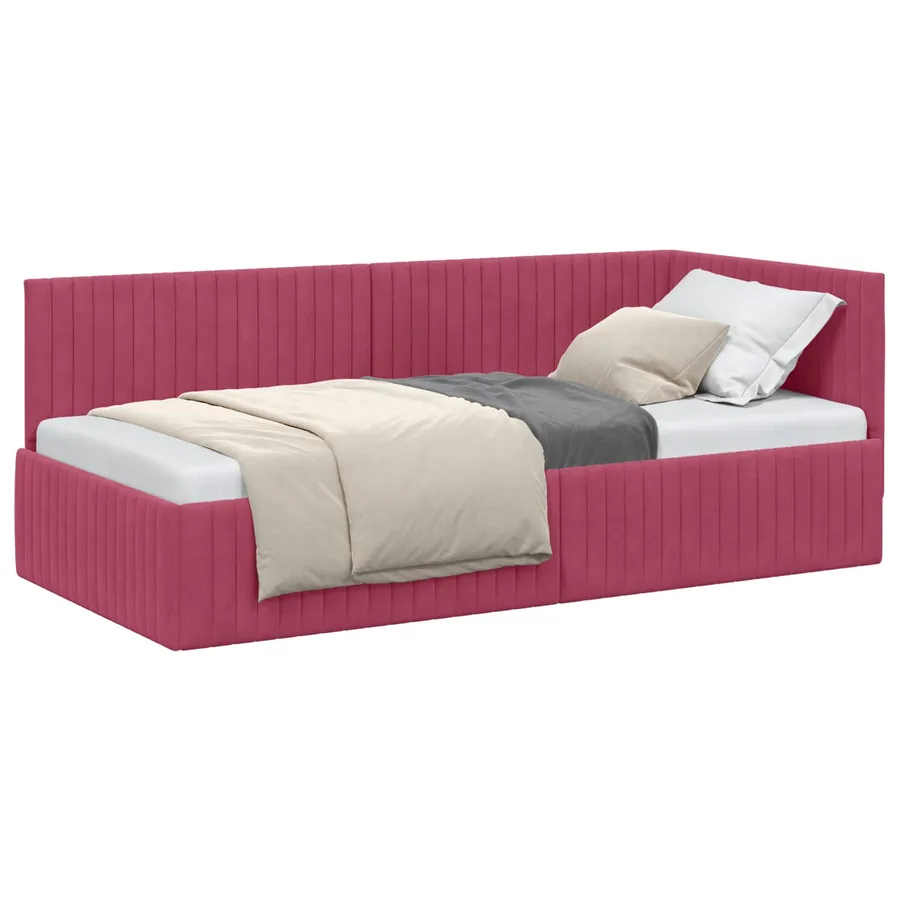 Cadre de lit d'angle Bordeaux 90 cm x 200 cm Velours - 2