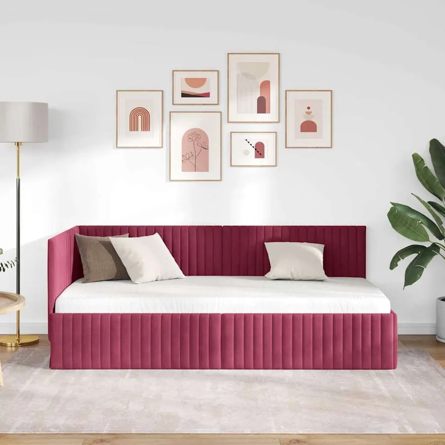 Cadre de lit d'angle Bordeaux 90 cm x 200 cm Velours - 3