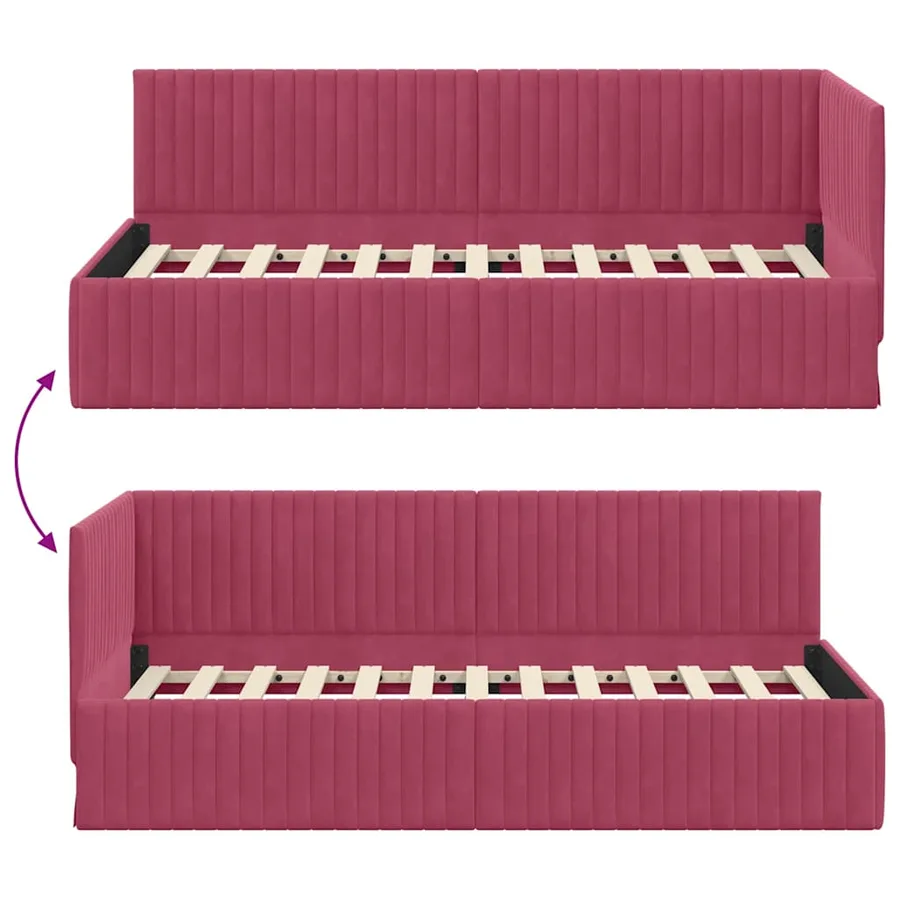 Cadre de lit d'angle Bordeaux 90 cm x 200 cm Velours - 9