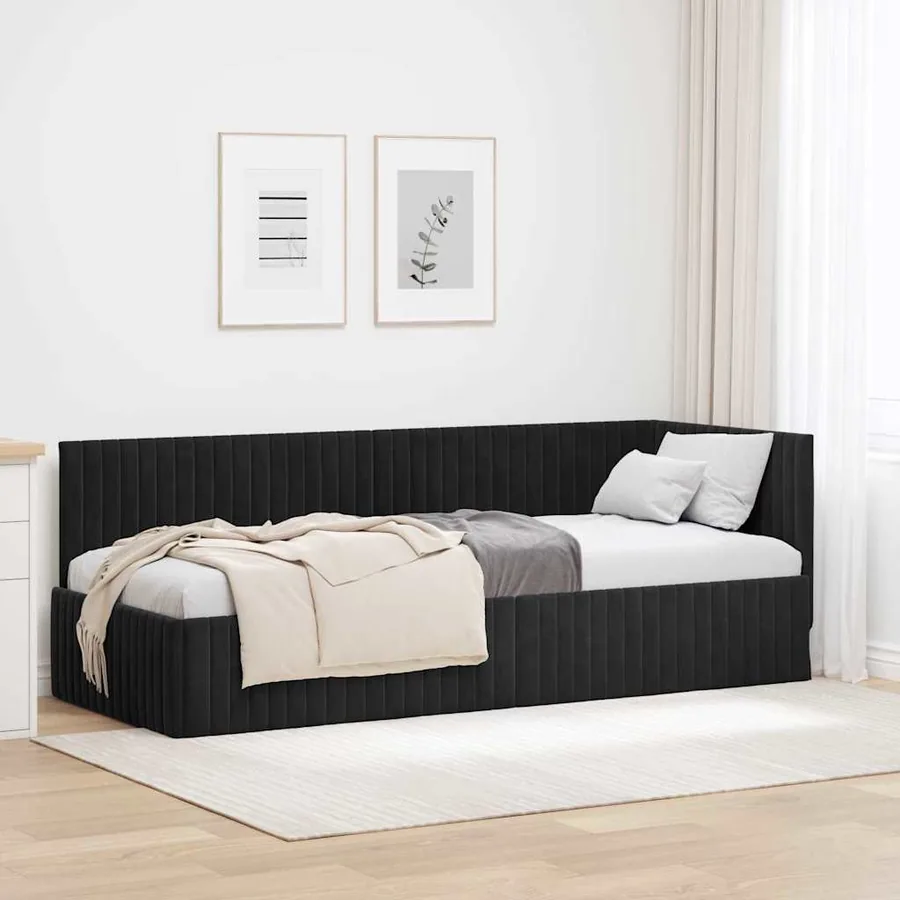 Cadre de lit d'angle Noir 80 cm x 200 cm Velours