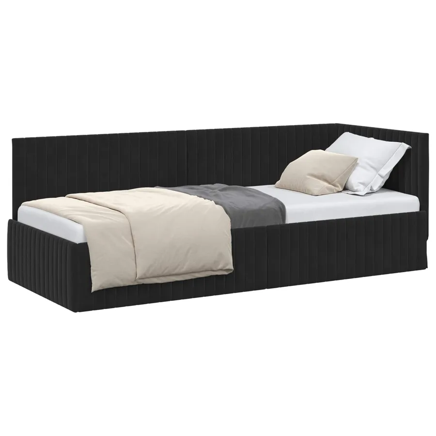 Cadre de lit d'angle Noir 80 cm x 200 cm Velours - 2