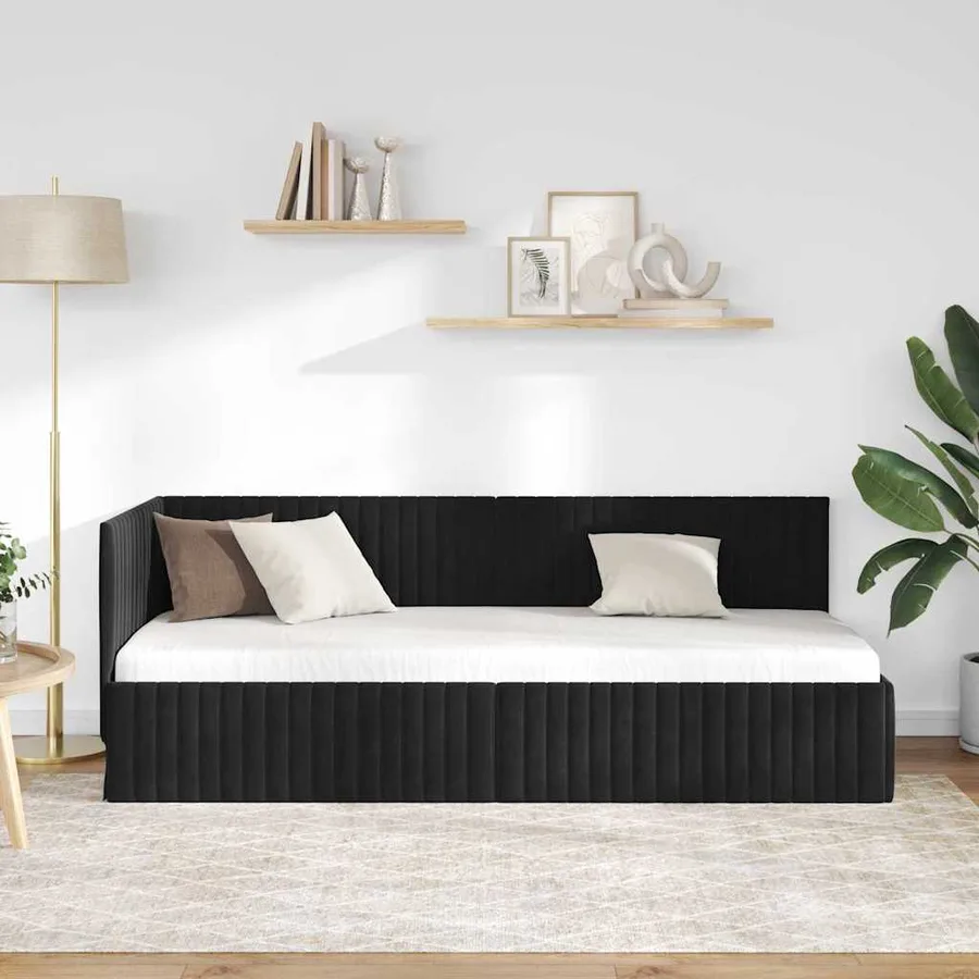 Cadre de lit d'angle Noir 80 cm x 200 cm Velours - 3