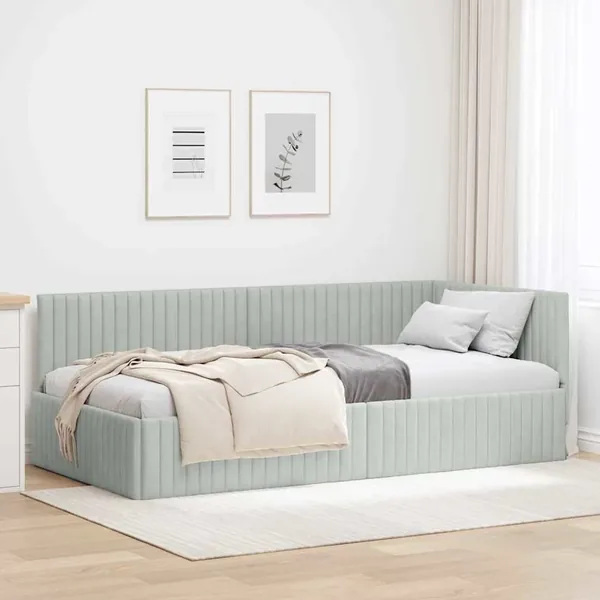 Cadre de lit d'angle Gris clair 90 cm x 200 cm Velours