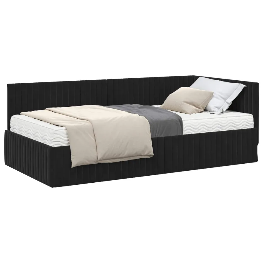 Cadre de lit d'angle avec matelas 2 pcs Noir Velours - 2