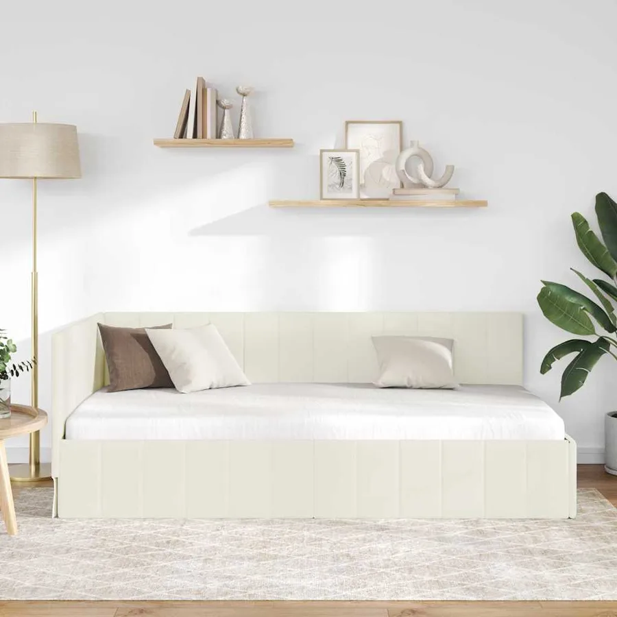 Cadre de lit d'angle Crème 90 cm x 200 cm Velours - 3