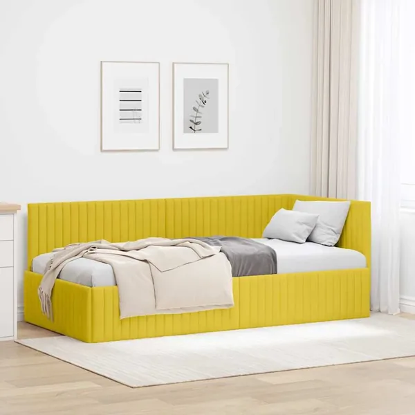 Cadre de lit d'angle Jaune 90 cm x 200 cm Velours