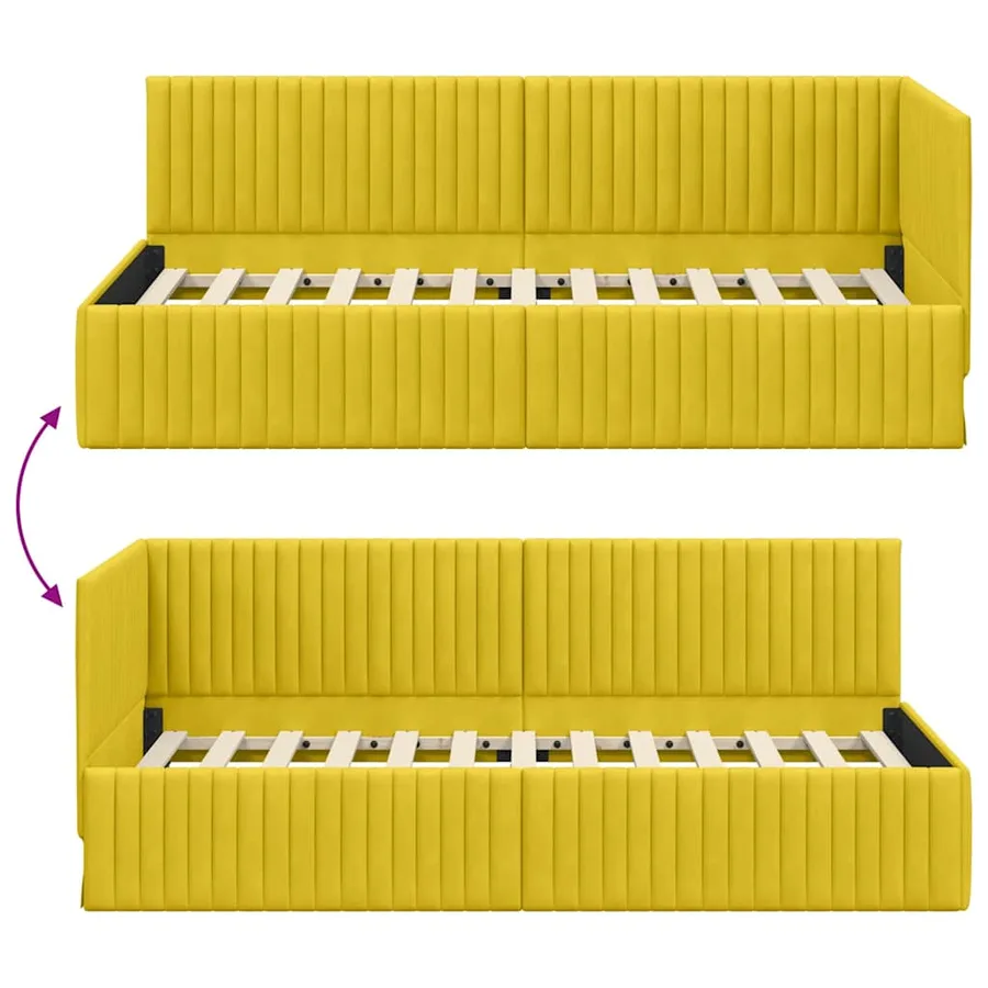 Cadre de lit d'angle Jaune 90 cm x 200 cm Velours - 9