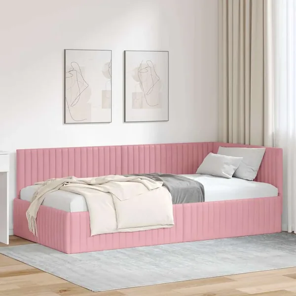 Cadre de lit d'angle Rose 100 cm x 200 cm Velours