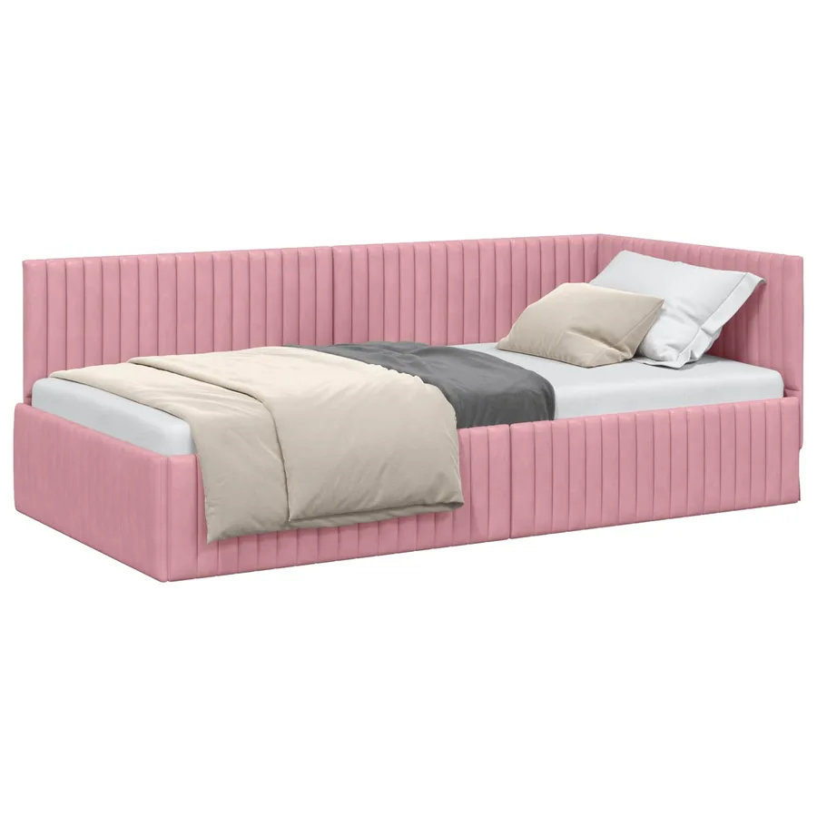 Cadre de lit d'angle Rose 100 cm x 200 cm Velours - 2