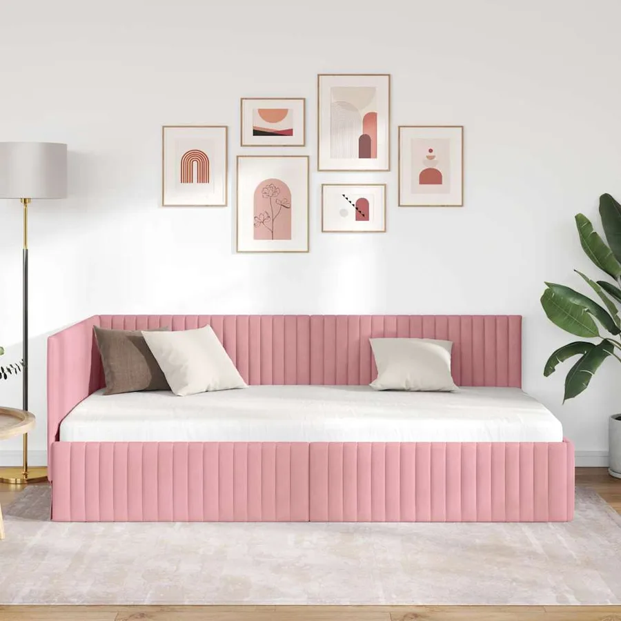 Cadre de lit d'angle Rose 100 cm x 200 cm Velours - 3