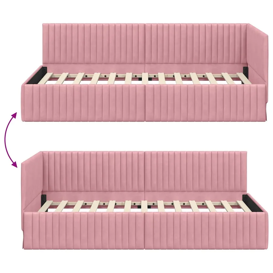 Cadre de lit d'angle Rose 100 cm x 200 cm Velours - 9