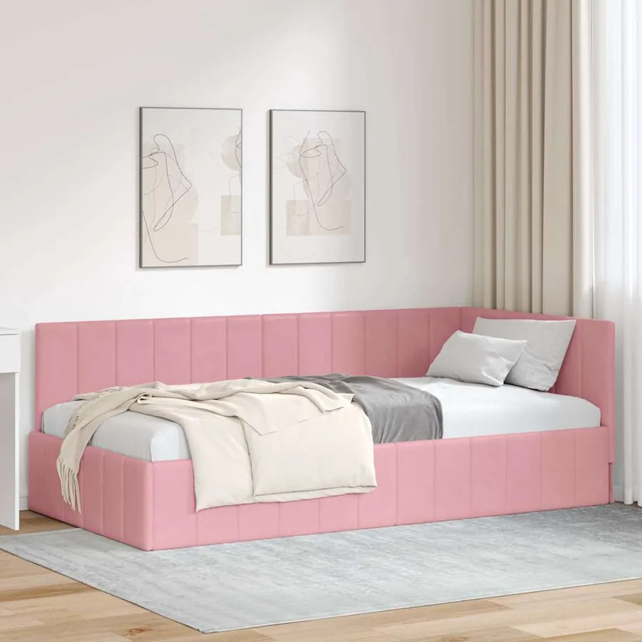 Cadre de lit d'angle Rose 90 cm x 190 cm Velours