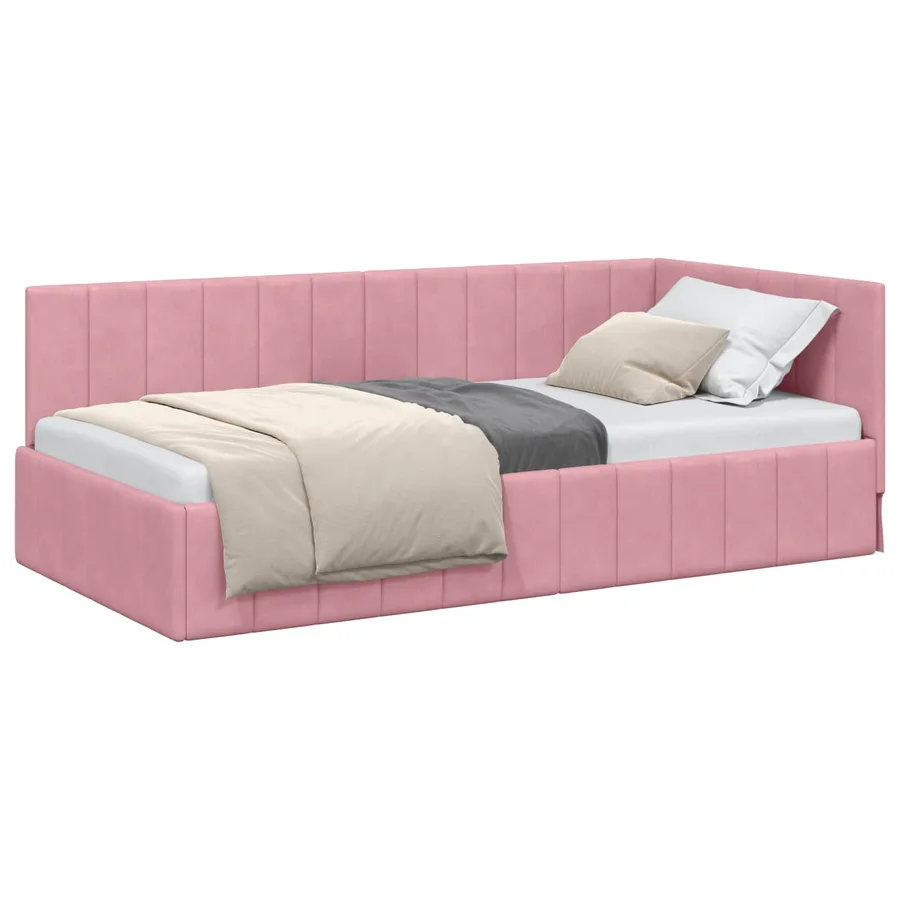 Cadre de lit d'angle Rose 90 cm x 190 cm Velours - 2
