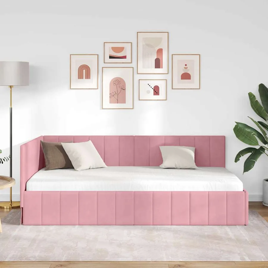 Cadre de lit d'angle Rose 90 cm x 190 cm Velours - 3