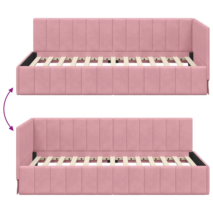 Cadre de lit d'angle Rose 90 cm x 190 cm Velours - 9