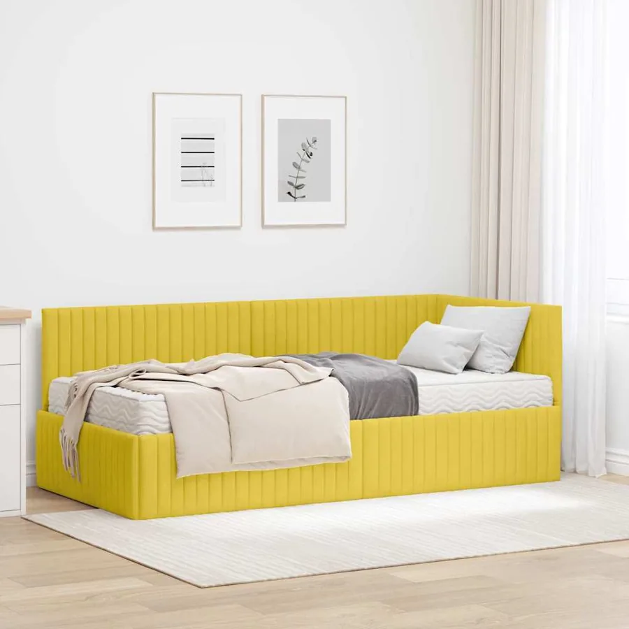 Cadre de lit d'angle avec matelas 2 pcs Jaune Velours