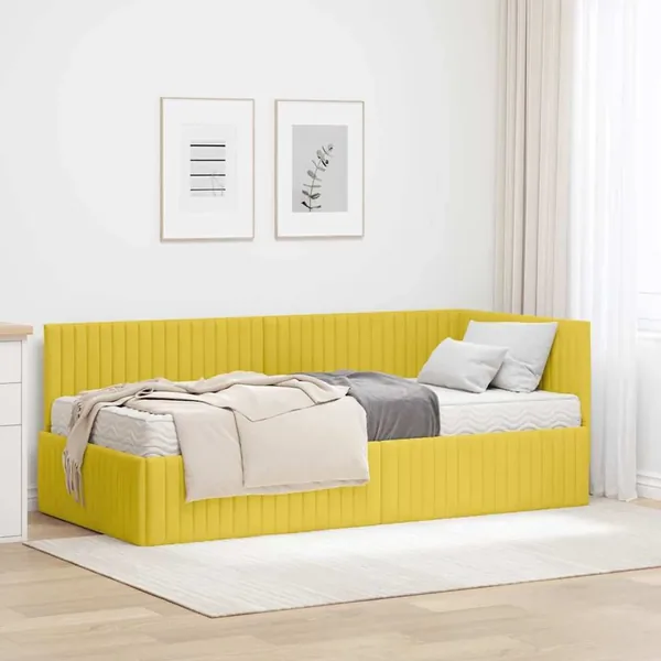 Cadre de lit d'angle avec matelas 2 pcs Jaune Velours