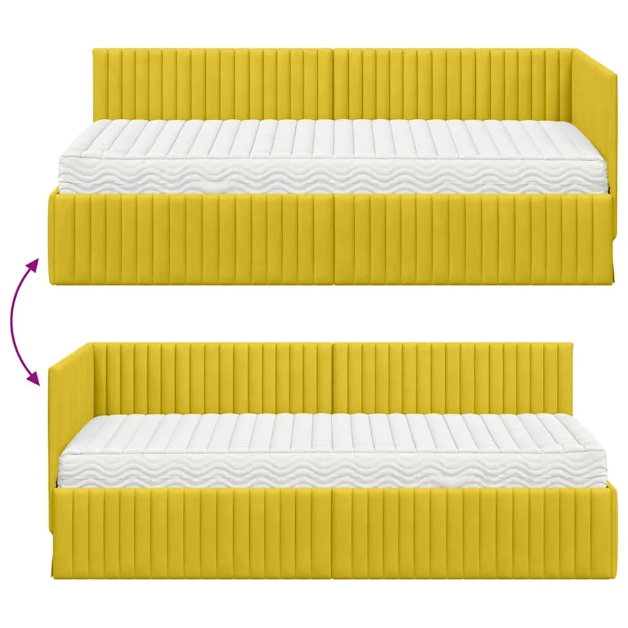 Cadre de lit d'angle avec matelas 2 pcs Jaune Velours - 12
