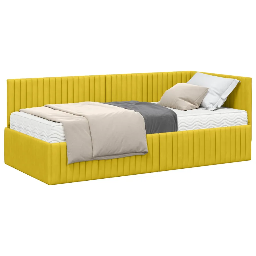 Cadre de lit d'angle avec matelas 2 pcs Jaune Velours - 2