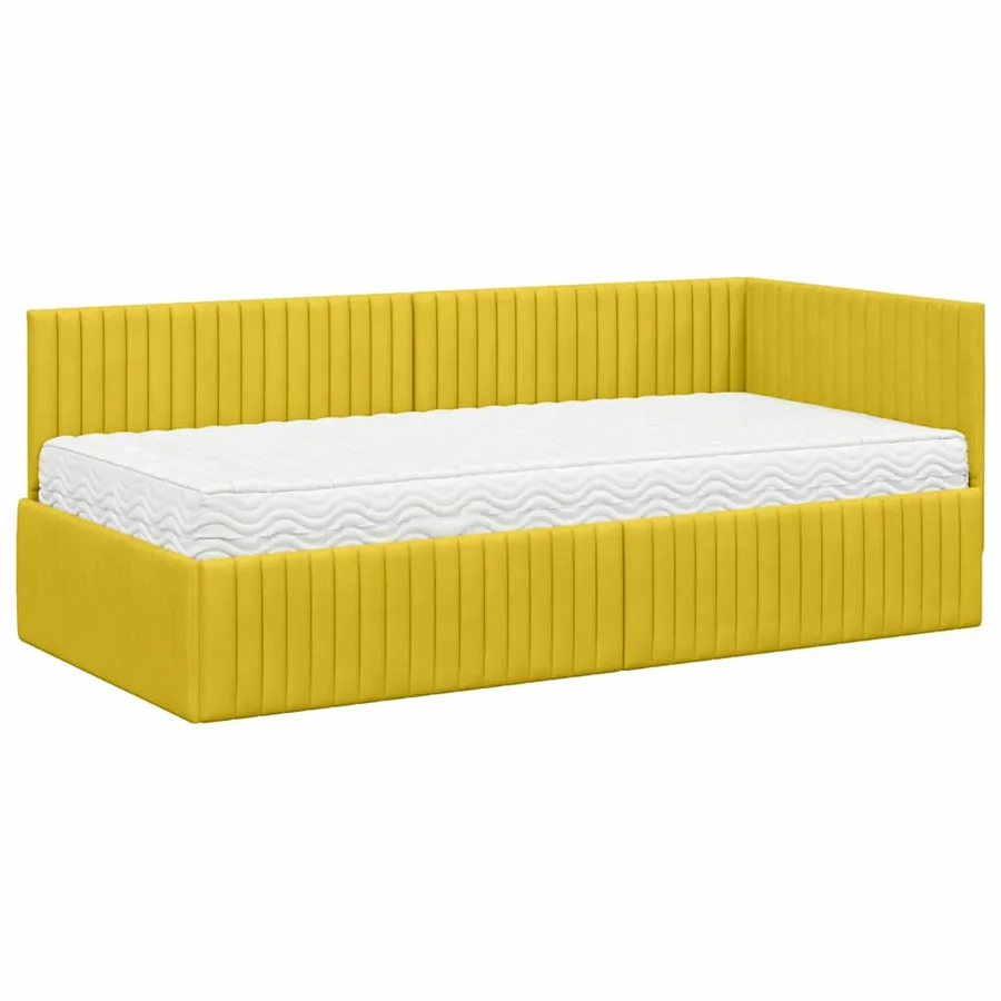 Cadre de lit d'angle avec matelas 2 pcs Jaune Velours - 4