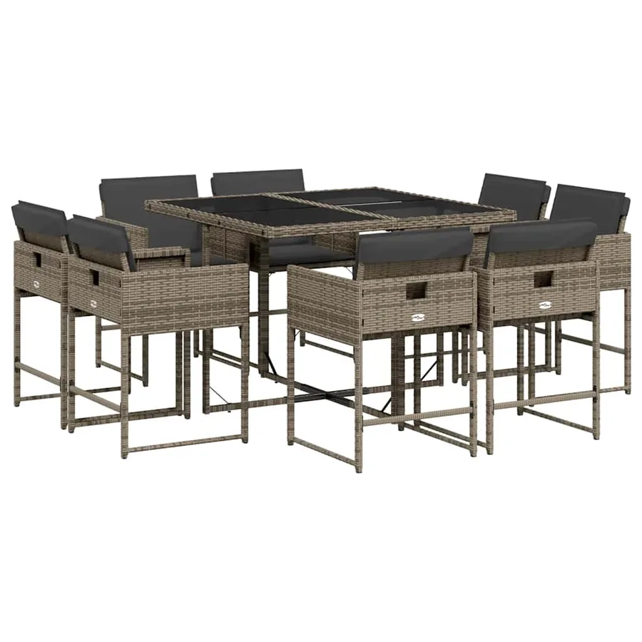 Ensemble à manger de jardin 9 pcs coussins gris résine tressée - 2