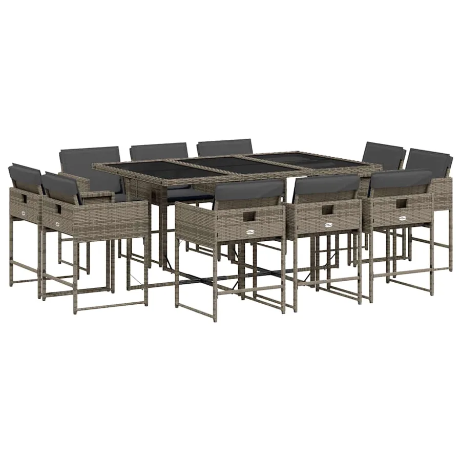 Ensemble à manger de jardin 11pcs avec coussins gris poly rotin - 2