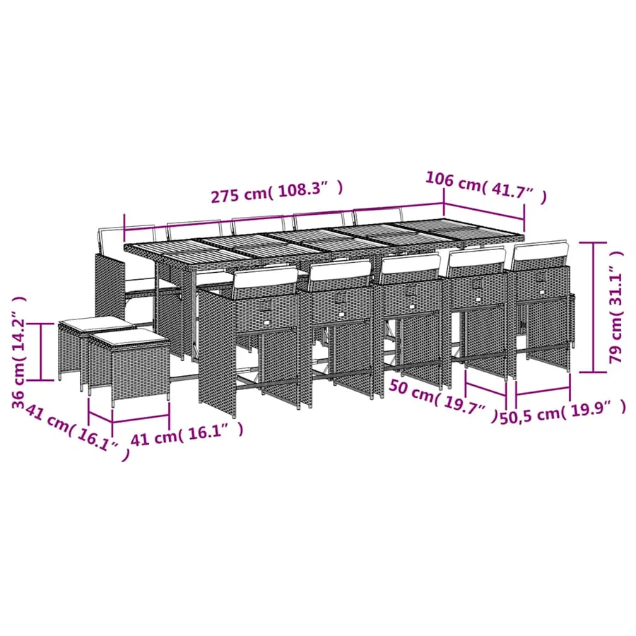 Ensemble à manger de jardin et coussins 15 pcs beige - 11