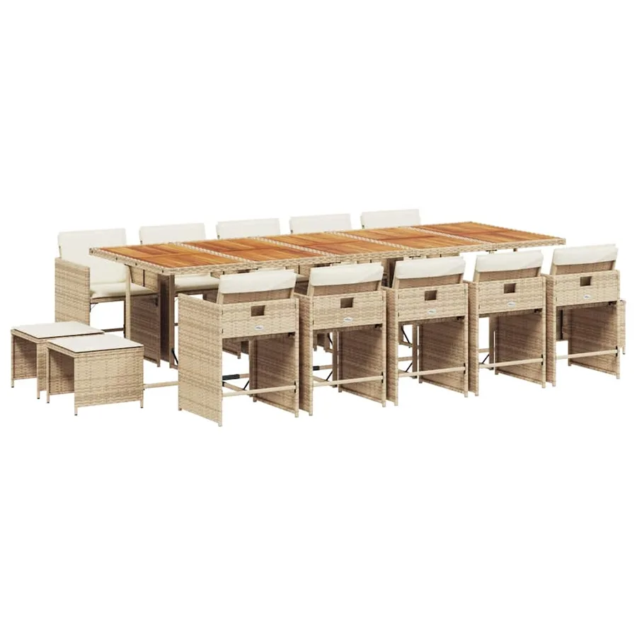 Ensemble à manger de jardin et coussins 15 pcs beige - 2
