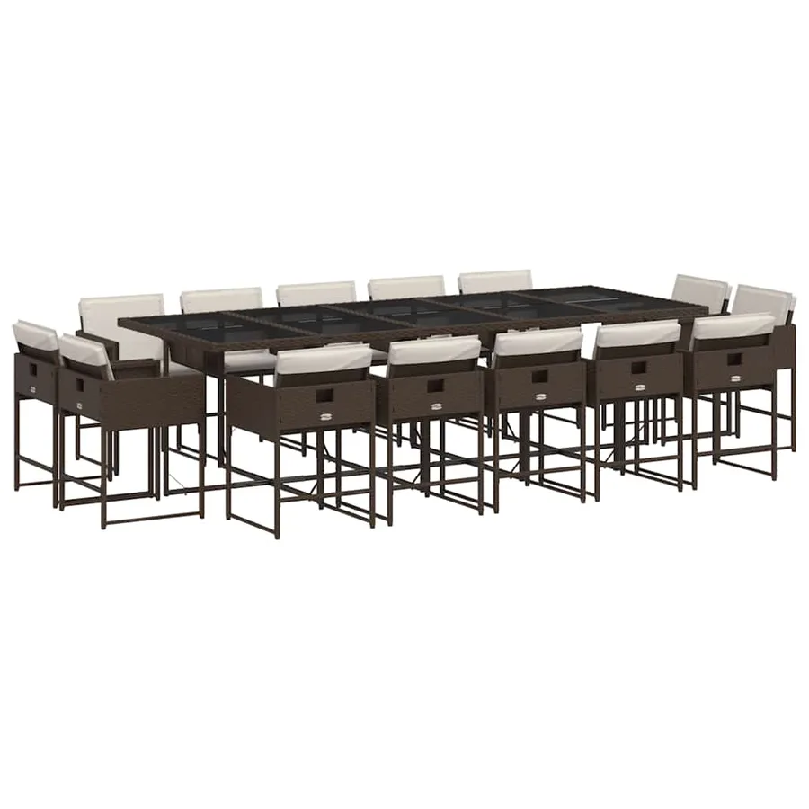 Ensemble à manger de jardin avec coussins 15 pcs marron rotin - 2