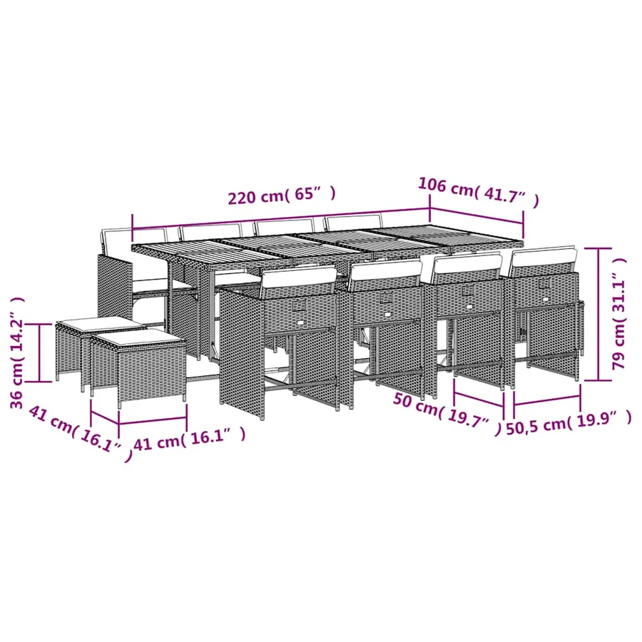 Ensemble à manger de jardin et coussins 13 pcs beige - 11