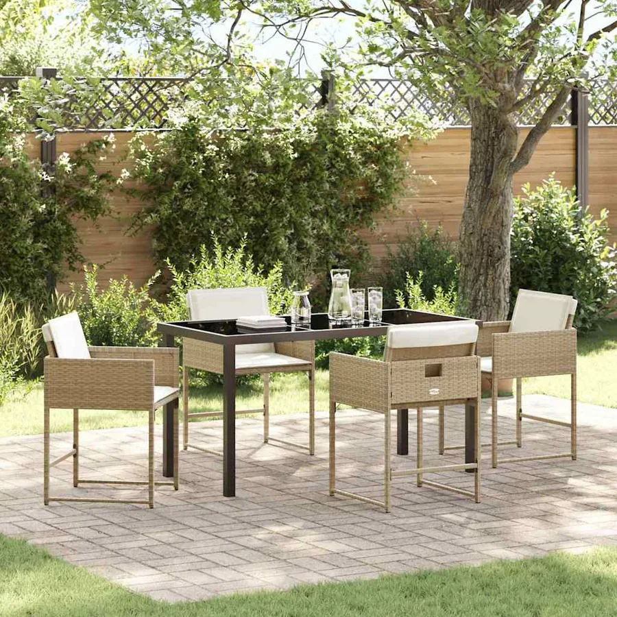 Ensemble de salle à manger pour jardin 5 pcs Beige polyrotin