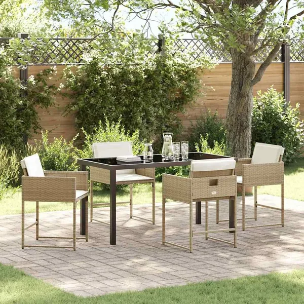 Ensemble de salle à manger pour jardin 5 pcs Beige polyrotin