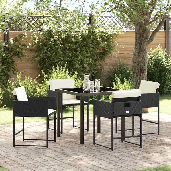 Ensemble de salle à manger pour jardin 5 pcs Noir polyrotin