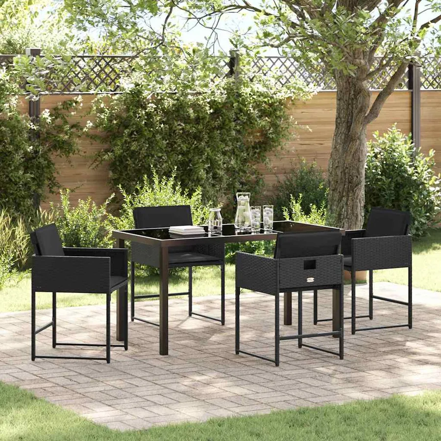 Ensemble de salle à manger pour jardin 5 pcs Noir polyrotin