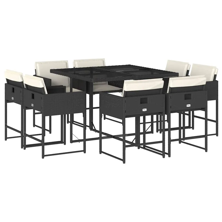 Ensemble à manger de jardin 9pcs coussins noir résine tressée - 2