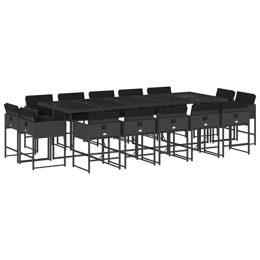 Ensemble à manger de jardin 15 pcs coussins noir résine tressée - 2