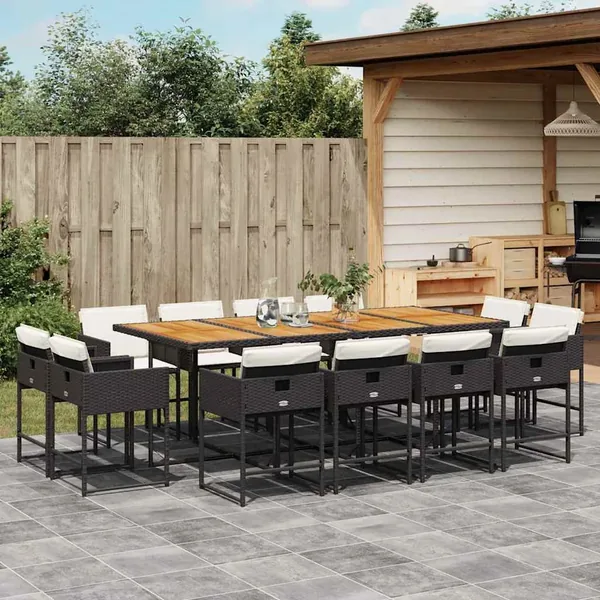Ensemble à manger de jardin 13 pcs coussins noir résine tressée