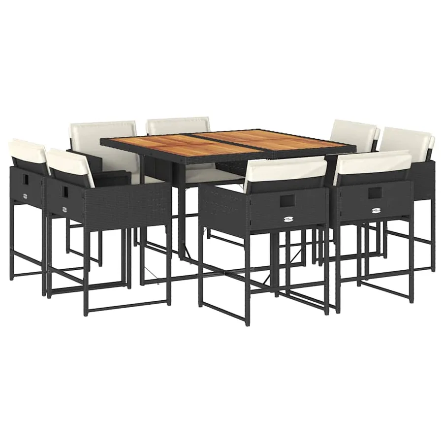 Ensemble à manger de jardin 9pcs coussins noir résine tressée - 2